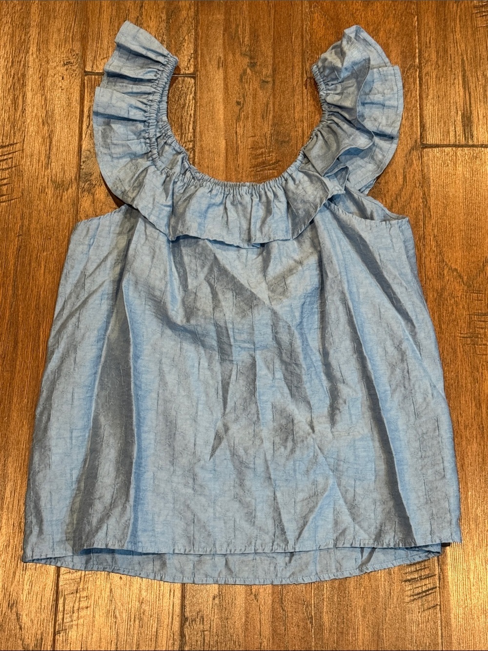 Size Small Flag & Anthem Light Blue Ruffled Shoulder Tank Top - Picture 6 of 8